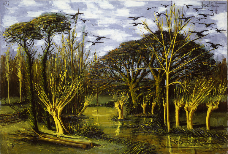 Bernard Buffet Officiel - Villiers, la mare et les chênes en automne, 1974, 89 x 130 cm