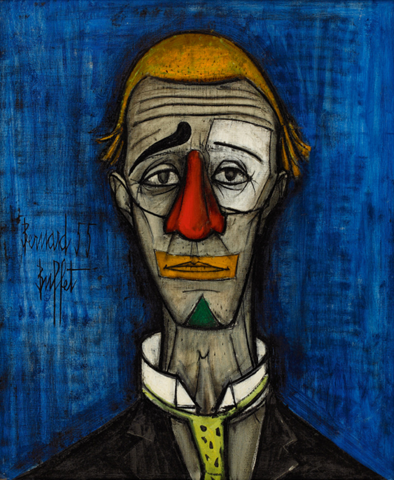 Bernard Buffet Officiel - Tête de clown (sur fond bleu), 1955, 73 x 60 cm