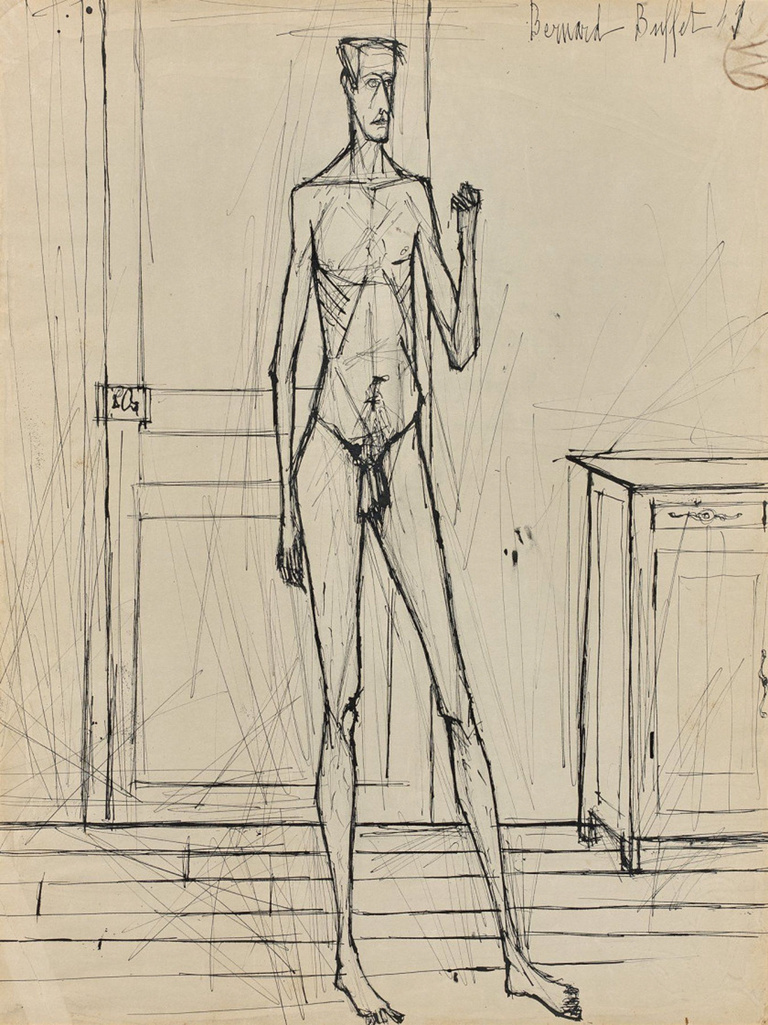 Bernard Buffet Official - Homme nu, encre de Chine sur papier, 1949, 62 x 47 cm