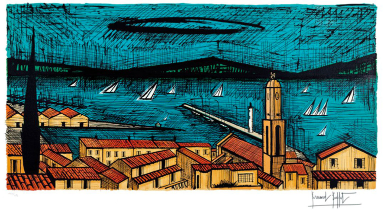 Bernard Buffet Officiel - Saint-Tropez et les voiliers, 1979, 68 x 115 cm